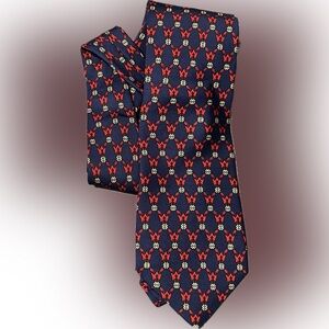 Christian Dior Red Crown Necktie 100% Silk Blue Made In France